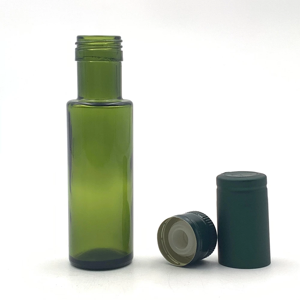 Botella de aceite de oliva redonda verde oscuro de 100 ml