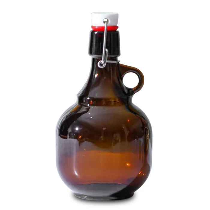 Botella growler de vidrio ámbar con forma de bola de 1 L para llenar cerveza y bebidas, capacidad de 32 oz